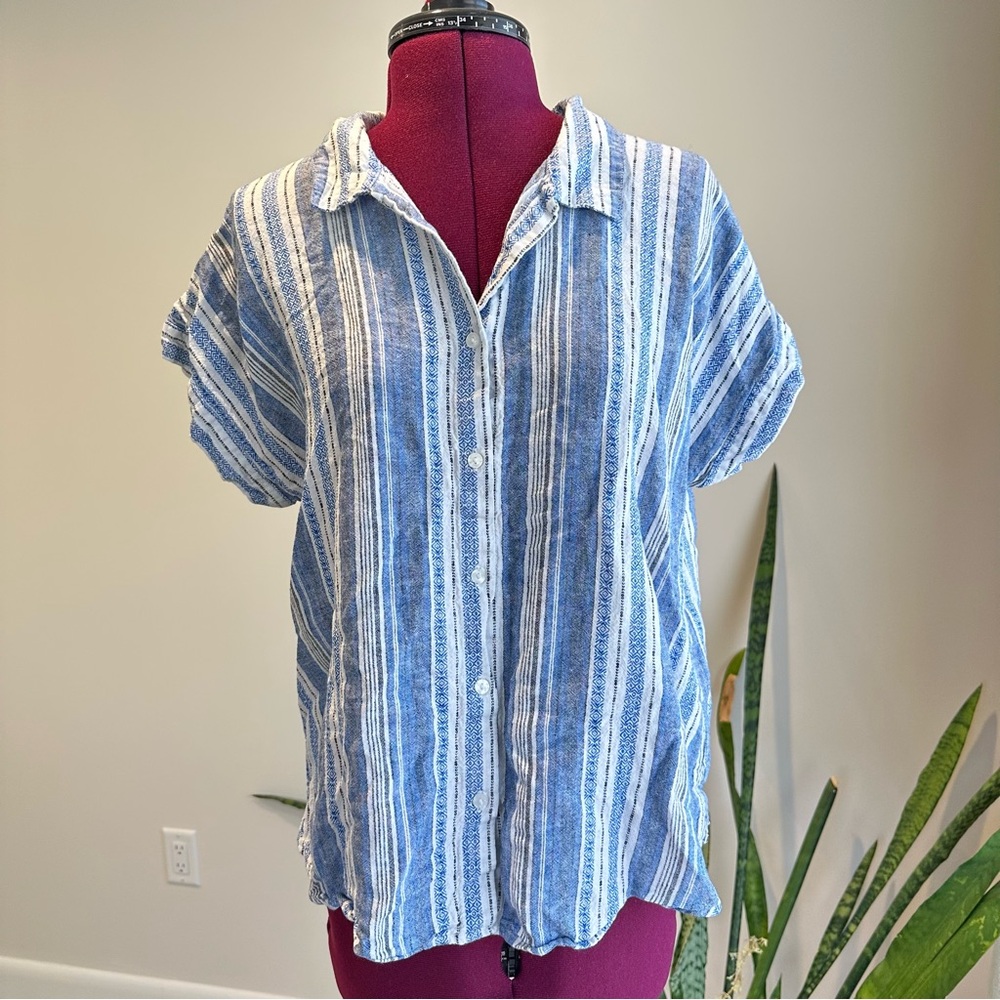 Lucky brand linen blend Striped Button-Up Women's Top size medium